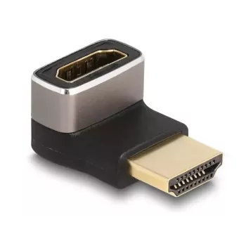 DeLOCK HDMI-Adapter Stecker auf Buchse 90° nach unten abgewinkelt 8K 60 Hz grau Metall