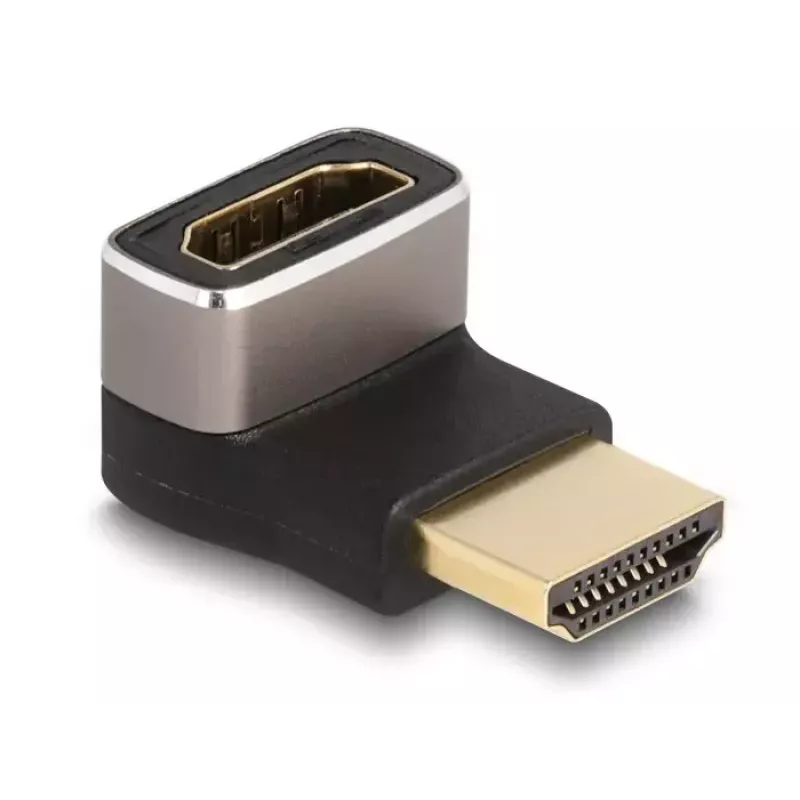 DeLOCK HDMI-Adapter Stecker auf Buchse 90° nach unten abgewinkelt 8K 60 Hz grau Metall