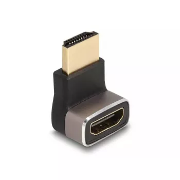 DeLOCK HDMI-Adapter Stecker auf Buchse 90° nach unten abgewinkelt 8K 60 Hz grau Metall