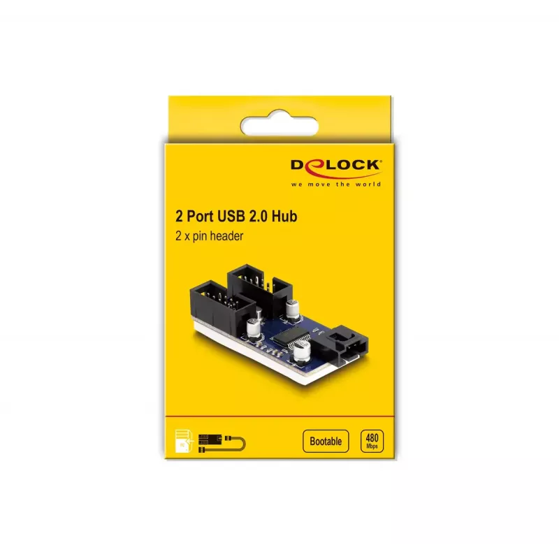 DeLOCK USB 2.0 Stiftleiste Hub 2 Port Schwarz Blau