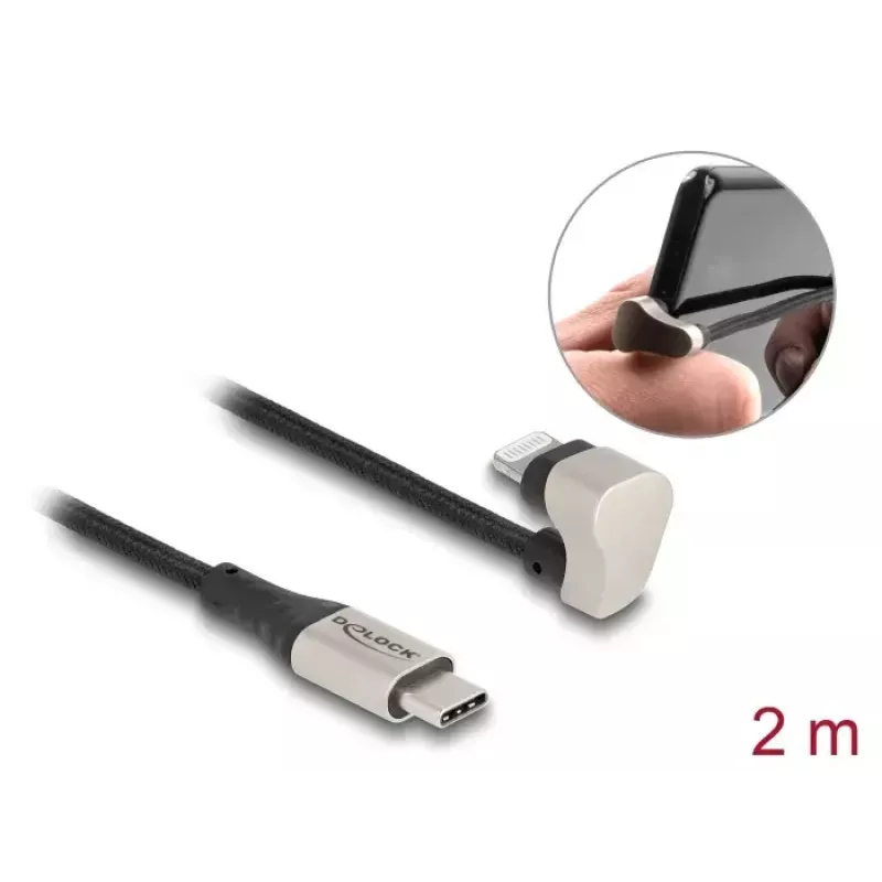 Daten- und Ladekabel DeLOCK USB Type-C auf Lightning 180° abgewinkelt 2 m MFi