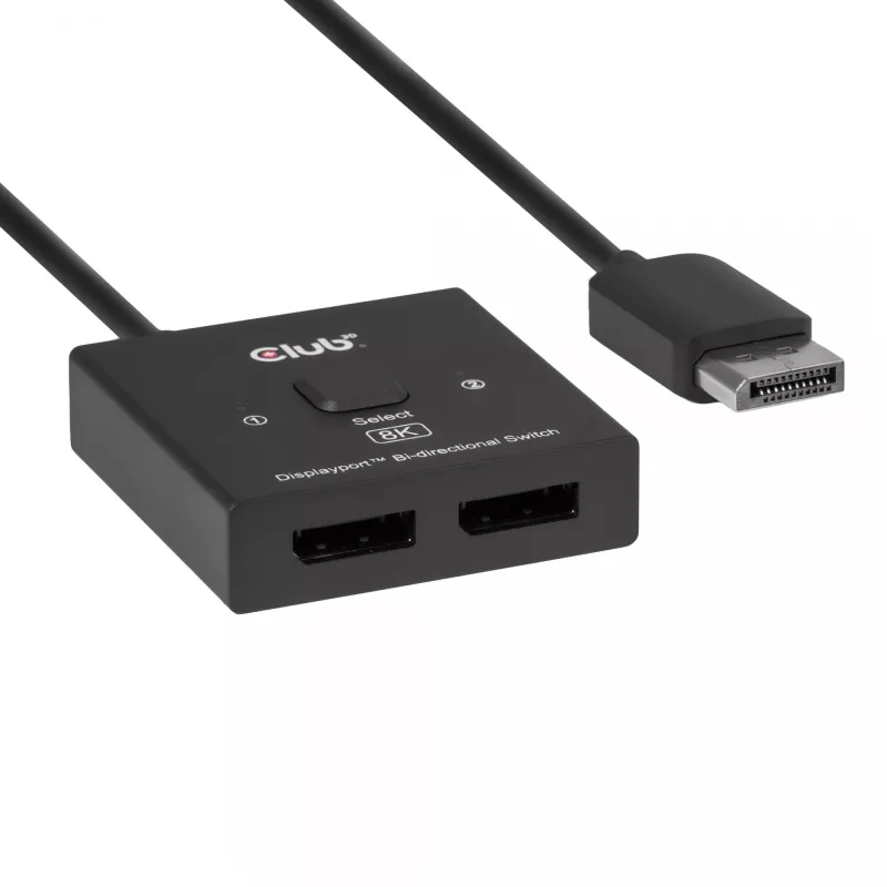DisplayPort 2‑in‑1 bidirektionaler Switch CLUB3D CSV-1009 — 2x DisplayPort-Ausgänge, 8K@60Hz, Schwarz