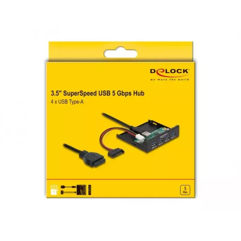 DeLOCK Interner 3,5 Zoll USB 3.2 Gen 1 Hub 4 Port Schwarz