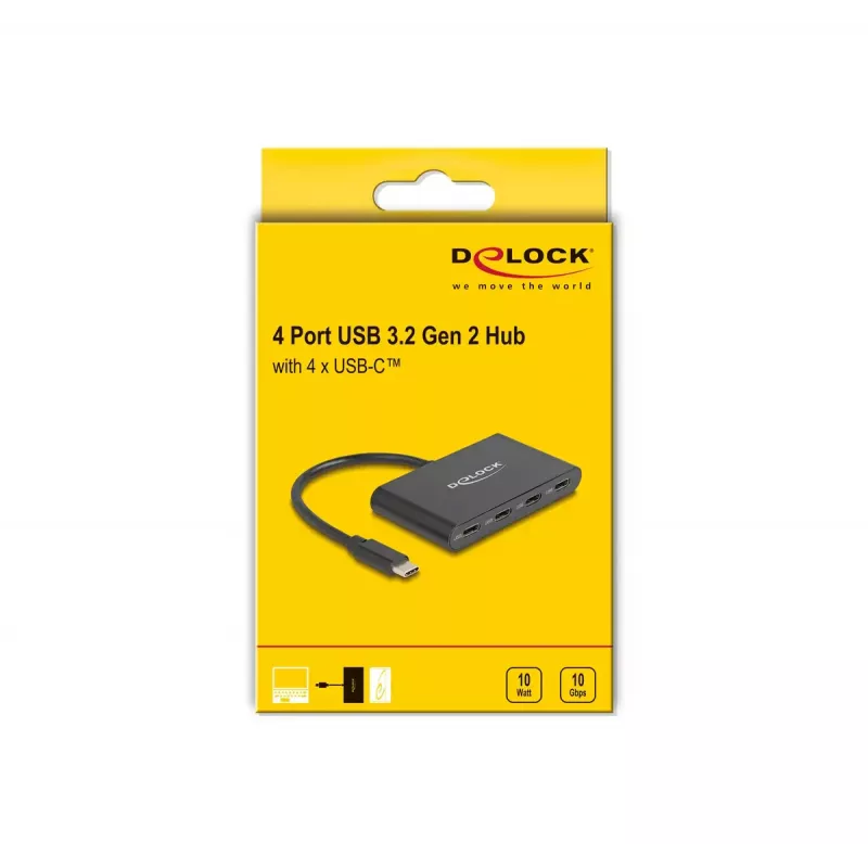 DeLOCK 64129 USB 3.2 Gen 2 Typ-C Hub 5000 Mbit/s Schwarz