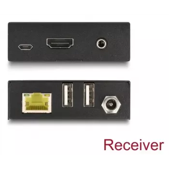 KVM-Extender DELOCK 65957 — HDMI- & USB-Sender und -Empfänger, kabelgebunden, bis zu 70 m, 18 Gbit/s, 600 MHz, schwarz