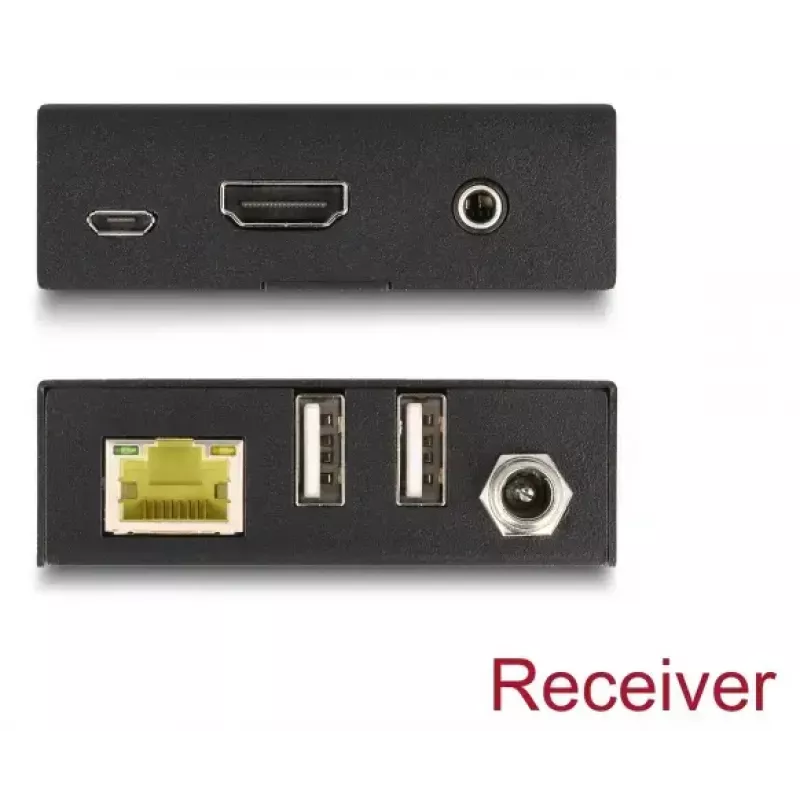 KVM-Extender DELOCK 65957 — HDMI- & USB-Sender und -Empfänger, kabelgebunden, bis zu 70 m, 18 Gbit/s, 600 MHz, schwarz
