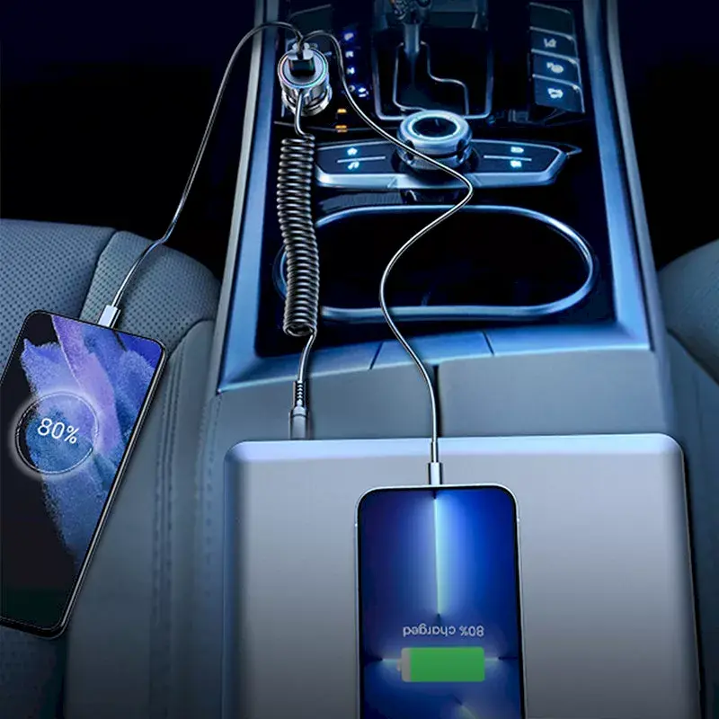 Auto-Ladegerät Joyroom JR-CL07 3-in-1 60W mit integriertem USB-C-Kabel 1,6 m, schwarz