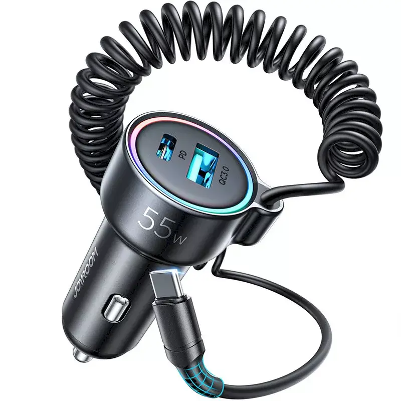 Auto-Ladegerät Joyroom JR-CL07 3-in-1 60W mit integriertem USB-C-Kabel 1,6 m, schwarz