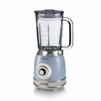 Ariete 583, Vintage Mixer mit 1,5 Liter Glaskrug, 4 Edelstahlklingen, 4 Geschwindigkeiten + Pulse, 1000 Watt, Blau