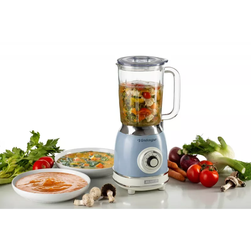 Ariete 583, Vintage Mixer mit 1,5 Liter Glaskrug, 4 Edelstahlklingen, 4 Geschwindigkeiten + Pulse, 1000 Watt, Blau