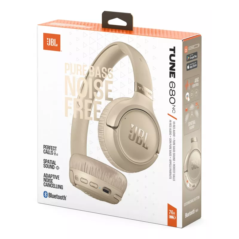 Headset JBL Tune 680NC, kabelgebunden & kabellos (Bluetooth, USB-C), ohrumschließend, Kopfbügel, beige, 20–20000 Hz, 161 g