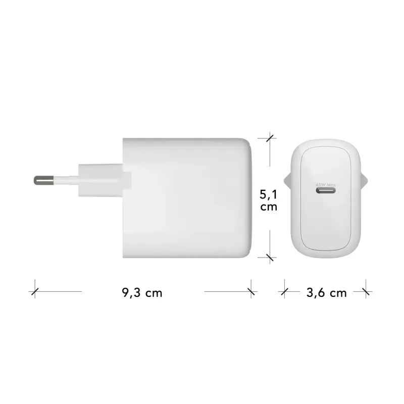 Wandladegerät USB-C 45W d bramante re-charge Pro — Innenbereich, 110–240V, Weiß