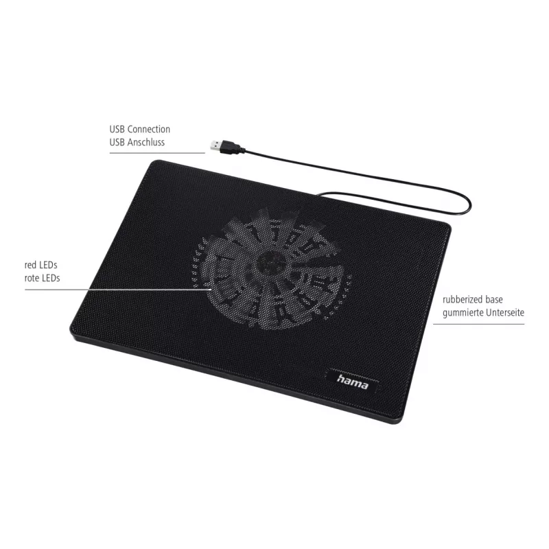 Hama schlank Laptop-Kühlpad 39,6 cm (15,6 Zoll) Schwarz