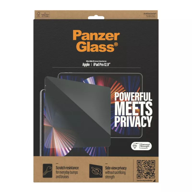 Bildschirmschutzglas PanzerGlass für Apple iPad Pro 12,9 Zoll (2018/2020/2021/2022) Privacy, gehärtetes Glas + PET, 32,8 cm