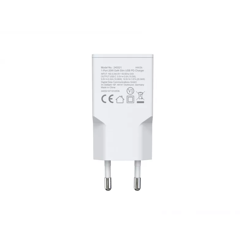 Wandladegerät EQUIP 1-Port 20W GaN USB-C PD — 100–240V Eingang, 12V max. Ausgang, Weiß