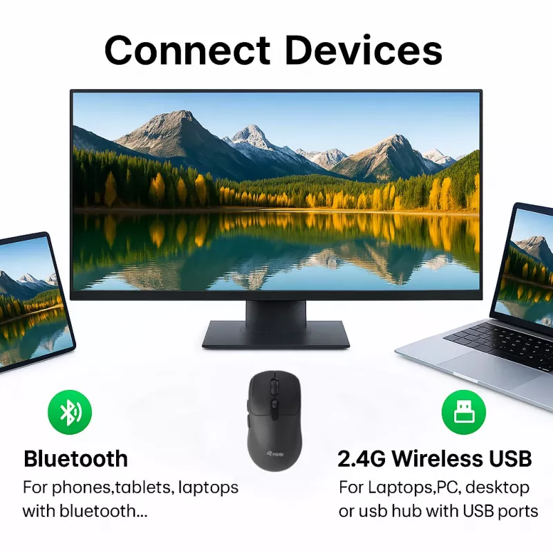 EQUIP Beidhändige 6-Tasten Dual-Mode Funkmaus, optisch 1600 DPI, RF + Bluetooth, Schwarz
