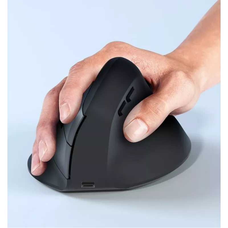 EQUIP ergonomische vertikale Funkmaus für Rechtshänder, 1600 DPI, RF Wireless + Bluetooth, wiederaufladbar, 6 Tasten, schwarz