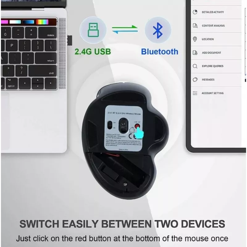EQUIP 6-Tasten wiederaufladbare Dual-Mode-Funkmaus – Rechtshänder, optisch 1600 DPI, RF Wireless + Bluetooth, Schwarz