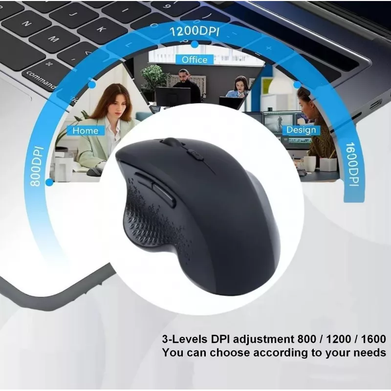 EQUIP 6-Tasten wiederaufladbare Dual-Mode-Funkmaus – Rechtshänder, optisch 1600 DPI, RF Wireless + Bluetooth, Schwarz
