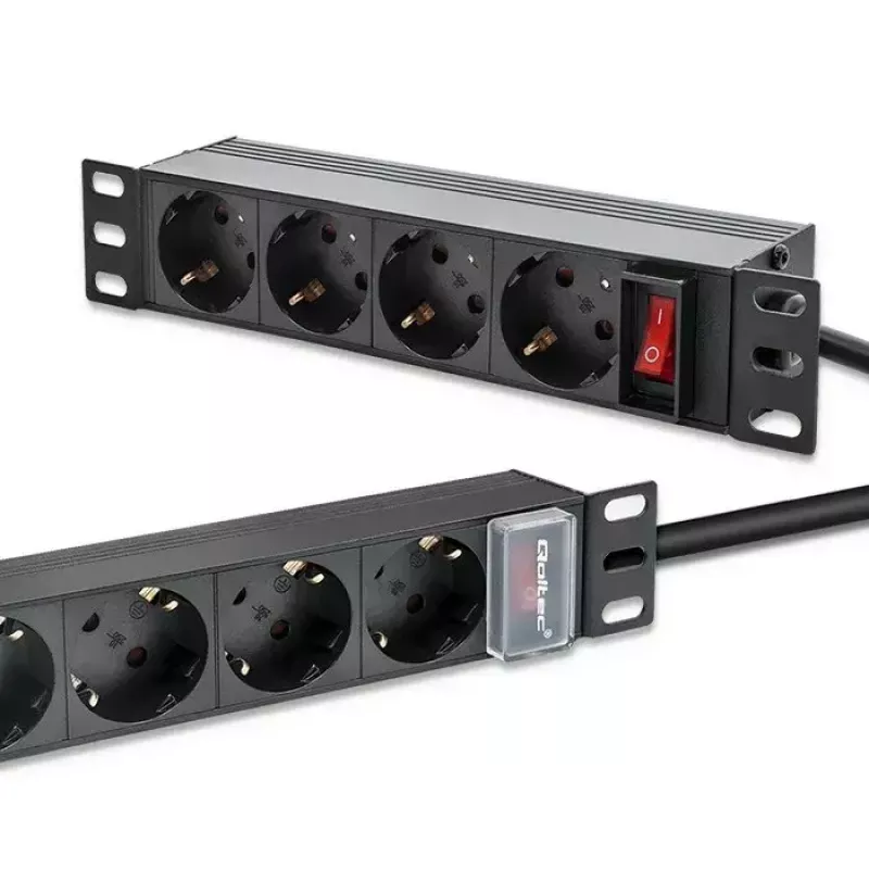 Steckdosenleiste QOLTEC 54603 — 1U Rack-montierbar, 16A Eingang, 4× Schutzkontakt-Steckdosen