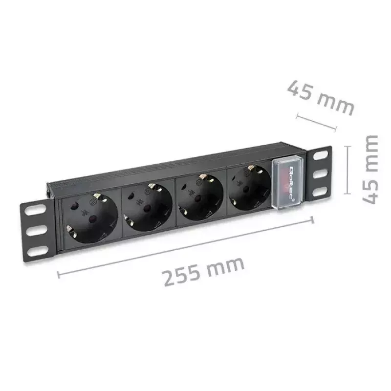 Steckdosenleiste QOLTEC 54603 — 1U Rack-montierbar, 16A Eingang, 4× Schutzkontakt-Steckdosen