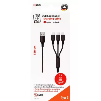 USB-Kabel 2GO 797156 1,5 m USB B 3 x USB C Schwarz