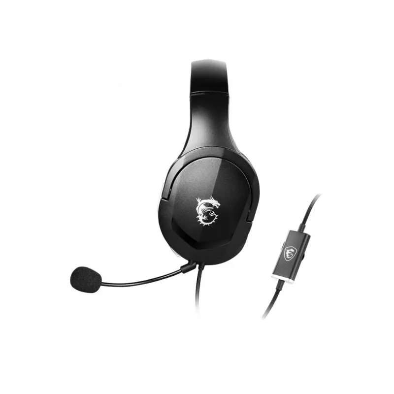 MSI IMMERSE GH20 Gaming-Headset '3,5-mm-Inline mit Audio-Splitter-Zubehör, Schwarz, 40-mm-Treiber, unidirektionales Mikrofon, PC- und plattformübergreifende Kompatibilität'