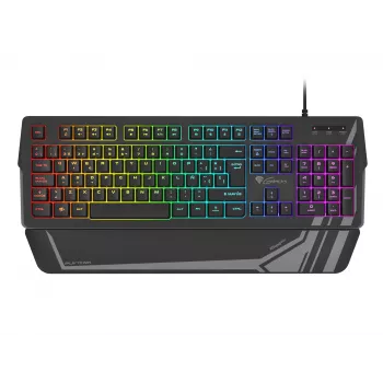 Gaming-Tastatur GENESIS Rhod 350 RGB – 104-Tasten-USB-QWERTY-Spanisch in voller Größe, Schwarz, RGB-Hintergrundbeleuchtung, Handballenauflage