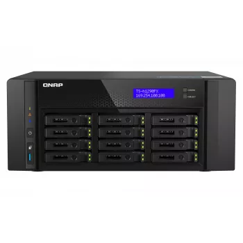 NAS Tower QNAP TS-h1290FX — EPYC 7302P 3,0 GHz, 128 GB DDR4, 12 Einschübe, QuTS hero, Schwarz