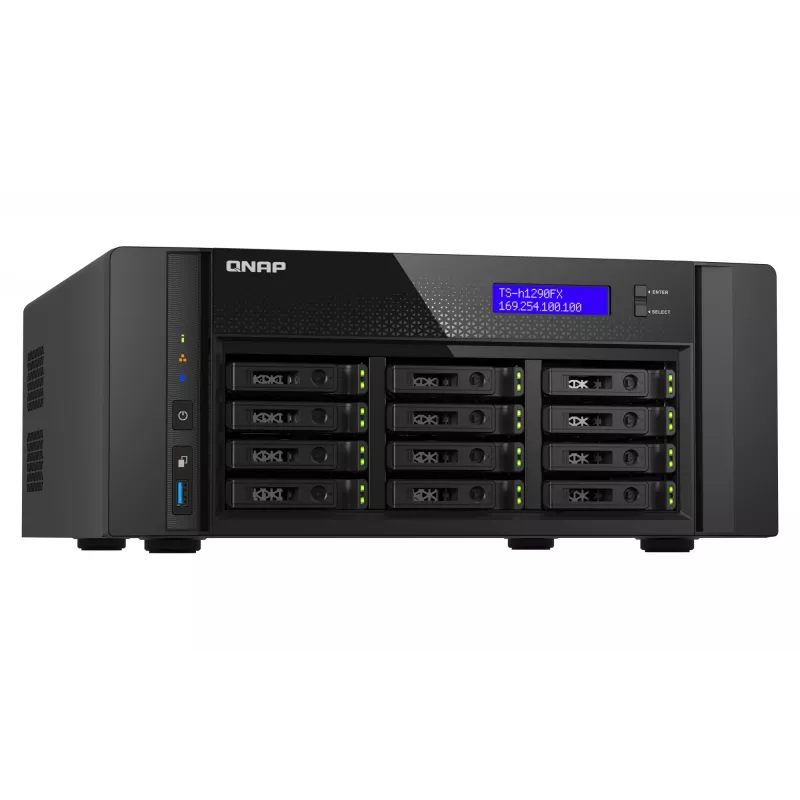 NAS Tower QNAP TS-h1290FX — EPYC 7302P 3,0 GHz, 128 GB DDR4, 12 Einschübe, QuTS hero, Schwarz