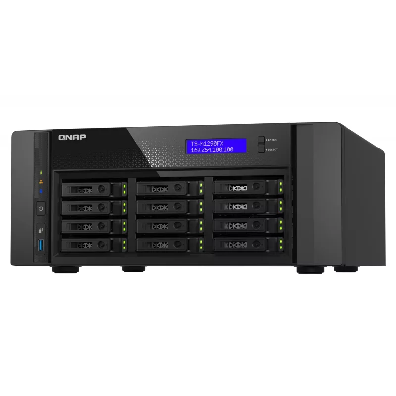 NAS Tower QNAP TS-h1290FX — EPYC 7302P 3,0 GHz, 128 GB DDR4, 12 Einschübe, QuTS hero, Schwarz