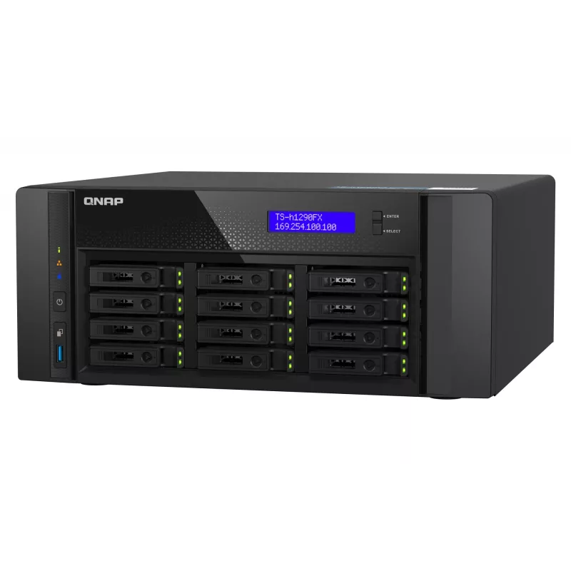 NAS Tower QNAP TS-h1290FX — EPYC 7302P 3,0 GHz, 128 GB DDR4, 12 Einschübe, QuTS hero, Schwarz