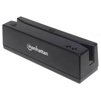 Manhattan USB-A Magnetstreifenkartenleser, Dreispurleser, Tastaturkeil-Decoder, Kabel 1,5 m, Schwarz, Drei Jahre Garantie