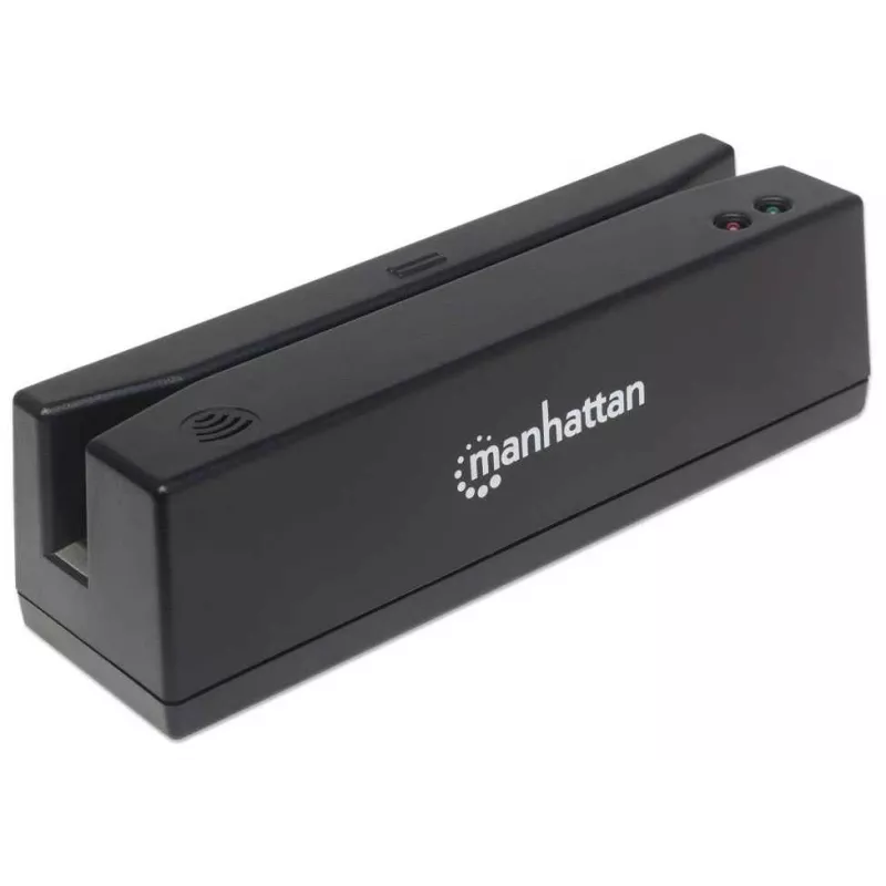 Manhattan USB-A Magnetstreifenkartenleser, Dreispurleser, Tastaturkeil-Decoder, Kabel 1,5 m, Schwarz, Drei Jahre Garantie