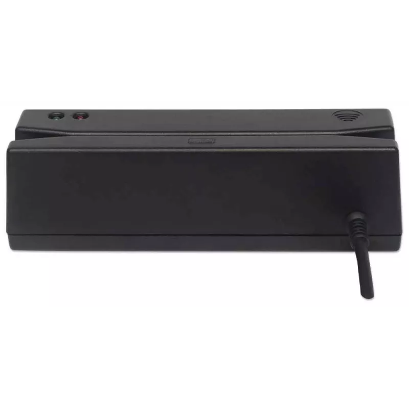 Manhattan USB-A Magnetstreifenkartenleser, Dreispurleser, Tastaturkeil-Decoder, Kabel 1,5 m, Schwarz, Drei Jahre Garantie
