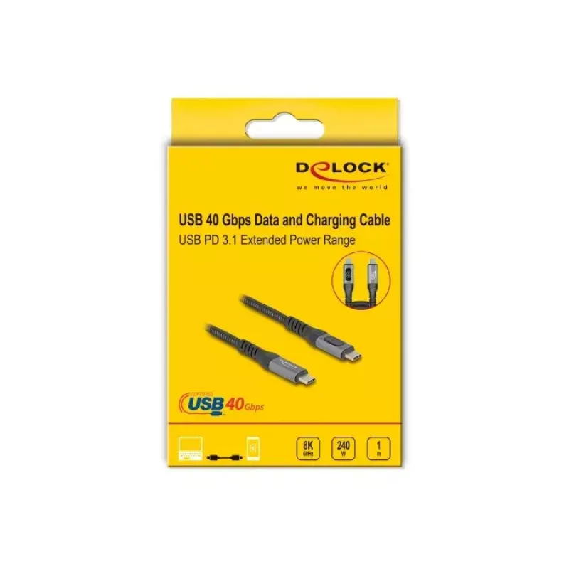 DeLOCK USB 40 Gbps Daten- und Schnelllade-Koaxialkabel 1 m USB PD 3.1 240 W