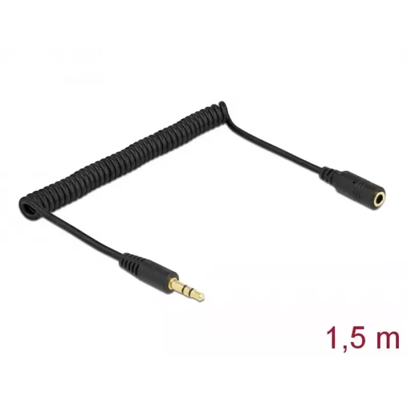Spiralkabel-Verlängerung DeLOCK 86768 3,5mm Stecker auf Buchse 1,5m Schwarz