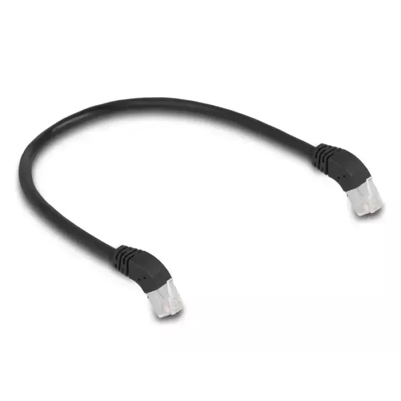 Netzwerkkabel DeLOCK RJ45 Cat.6A S/FTP 45° abgewinkelt nach unten 0,5 m schwarz
