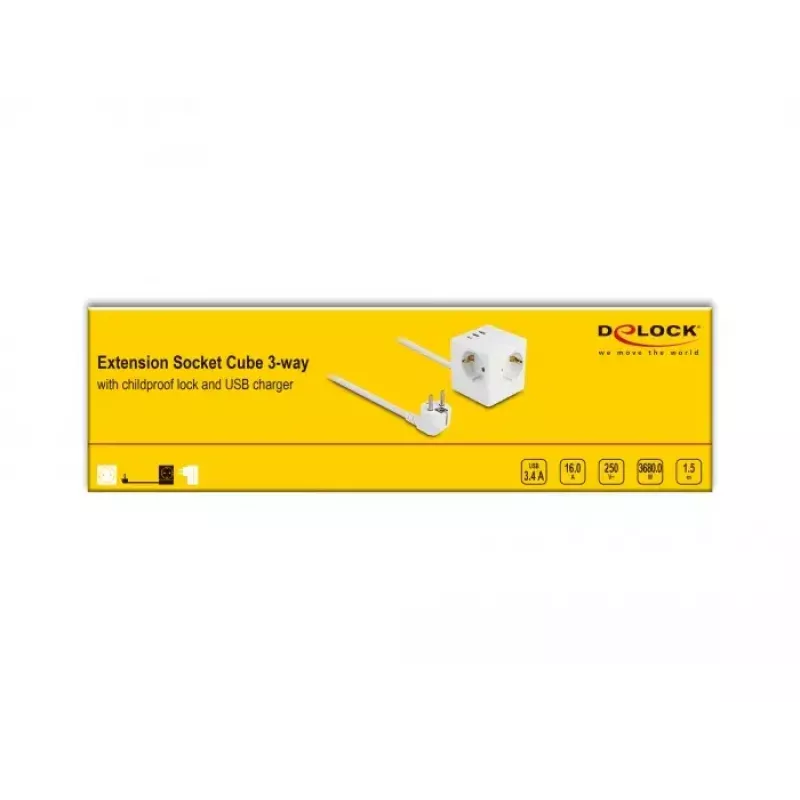DeLOCK 11497 Steckdosenleiste CEE 7/3 + USB Weiß 250V 16A