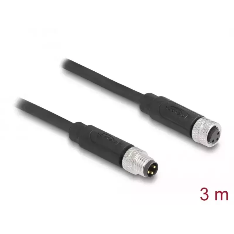 DeLOCK M8 3-Pin-Kabel A-kodiert Stecker auf Buchse PUR TPU 3 m