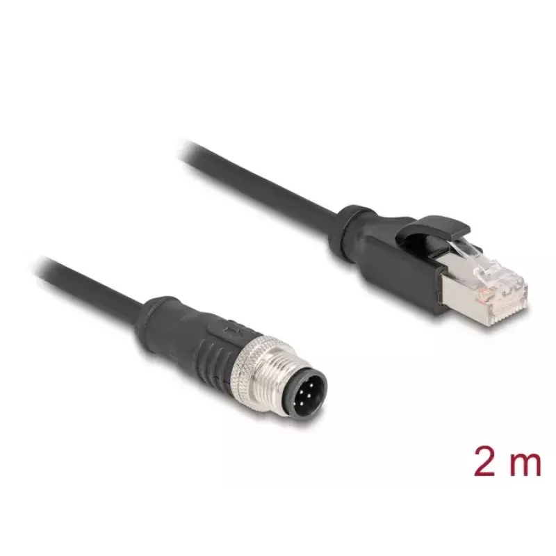 Netzwerkkabel DeLOCK M12 Kabel A-kodiert 8-polig Stecker auf RJ45 Stecker Cat5e 2 m Schwarz