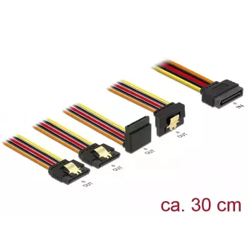 SATA-Kabel DeLOCK 60148 0,3 m SATA 15-polig 4 x SATA 15-polig Beige Orange Rot Gelb