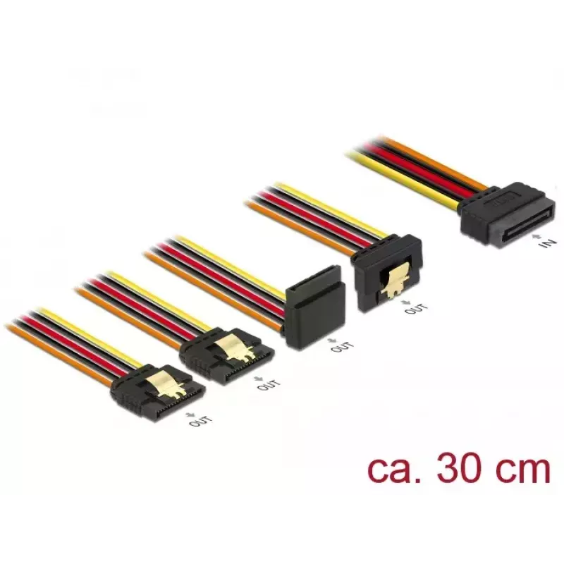SATA-Kabel DeLOCK 60148 0,3 m SATA 15-polig 4 x SATA 15-polig Beige Orange Rot Gelb