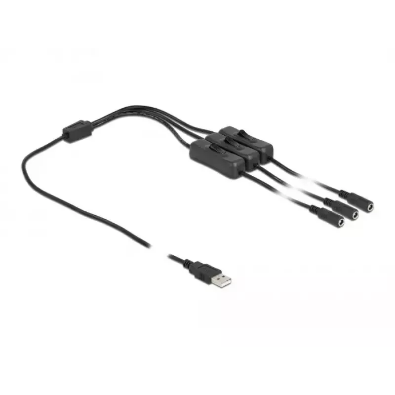 USB Typ-A Stecker auf 3 x DC 5,5 x 2,1 mm Buchse mit Schalter DeLOCK 86798