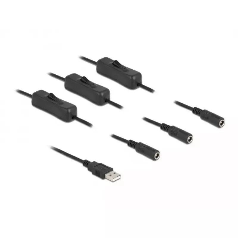 USB Typ-A Stecker auf 3 x DC 5,5 x 2,1 mm Buchse mit Schalter DeLOCK 86798