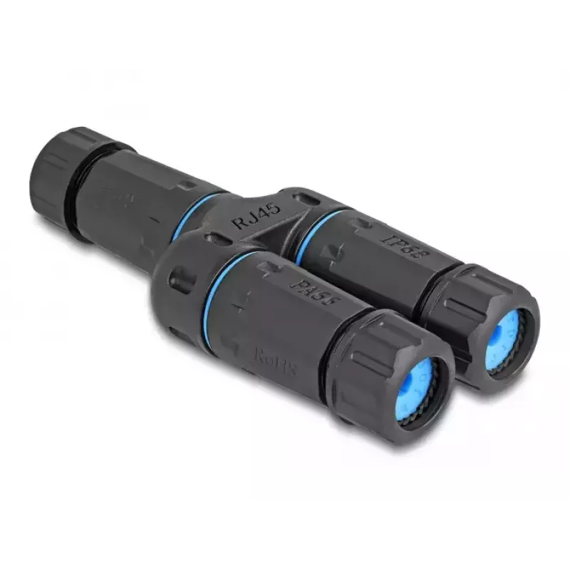 DeLOCK Kabelverbinder RJ45-Buchse auf 2 x RJ45-Buchse Cat.6A wasserdicht