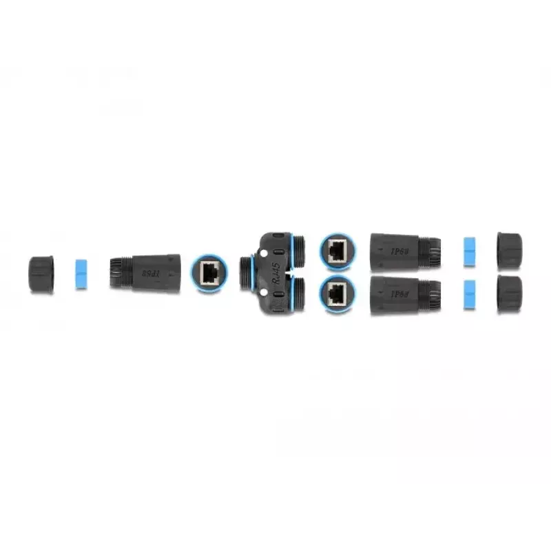 DeLOCK Kabelverbinder RJ45-Buchse auf 2 x RJ45-Buchse Cat.6A wasserdicht