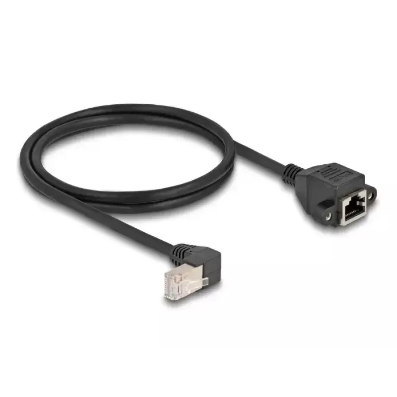 DeLOCK Netzwerk-Verlängerungskabel S/FTP RJ45 90° gewinkelt auf RJ45 Cat.6A 1 m schwarz