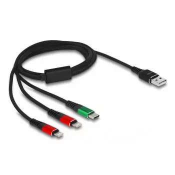 DeLOCK USB-Ladekabel 3-in-1 Typ-A auf 2 × Lightning USB Typ-C 1 m