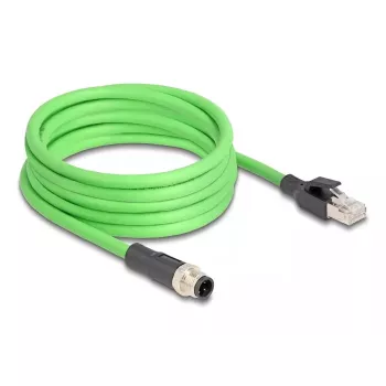 Netzwerkkabel DeLOCK M12 Kabel D-kodiert 4-polig Stecker auf RJ45 Stecker PUR (TPU) 2 m